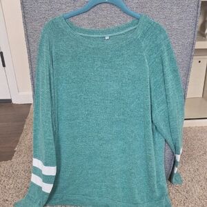 Green Women's Sweater with White Stripes